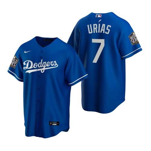 Men's Los Angeles Dodgers White #7 Julio Urias Royal 2020 World Series Stitched Jersey